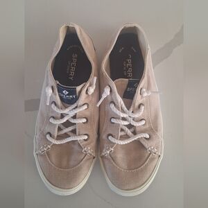 Sperry Beige Canvas Shoes with White Laces